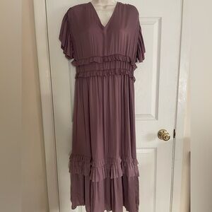 bohme Ruffled V-Neck Maxi Dress in dark mauve